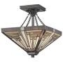 LITFAD Craftsman Style LED Pendant Lighting 14.17'' Wide Tiffany Stained Glass Inverted Hanging Light 3-Lights Ceiling Hanging Light for Living Room Restaurant Bedroom Hotel 110V-120V