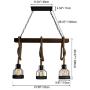 Unitary Brand Rustic Black Metal and Wood Body Cage Shades Dining Room Multi Pendant Lighting with 3 E26 Bulb Sockets 120W Painted Finish