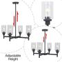 VINLUZ 4 Light Glass Farmhouse Chandelier Black Kitchen Lighting Fixture Hanging with Cylinder Clear Glass Pendant Light for Dining Room Bedroom