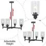 VINLUZ 4 Light Glass Farmhouse Chandelier Black Kitchen Lighting Fixture Hanging with Cylinder Clear Glass Pendant Light for Dining Room Bedroom
