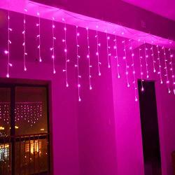 YOLIGHT 13ft 96 LEDs Icicle Curtain String Drop Lights, Indoor Outdoor Decoration for Festival Wedding Party Patio Garden (Pink)