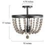 Wood Bead Lighting, Bohemian Semi Flush Ceiling Light Fixture with 3 Light Source, for Entryway, Dining Room, Dark Silver Brushed, 16 inches