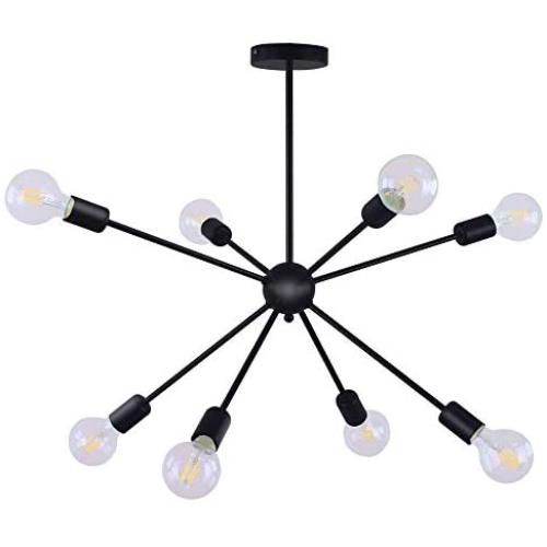 CLAIRDAI Black Pendant Lighting,8 Lights Modern Sputnik Chandelier,Mid Century Ceiling Light Fixtures,Industrial Vintage Chandeliers,E26 Edison Bulb,for Kitchen Dining Area Living Room