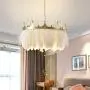 BOKT Nordic Style Chandelier with White Feather Crown Chandelier Modern Metal LED Pendant Lighting Crystal Ceiling Hanging Light for Bedroom Hotel Dining Room Living Room (35cm 13.8)