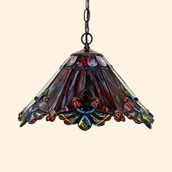 LITFAD Tiffany Style Pendant Lighting Stained Glass Cone LED Pendant Light 2 Lights Antique Ceiling Lamp Art Decoration Ceiling Hanging Light for Dining Room Restaurant Study Room - Red, 12.6'' (32 cm)