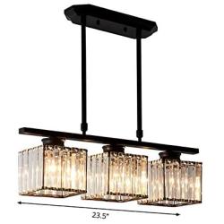 CraftThink Pendant Light Hanging Ceiling Light Modernism Square Clear Faceted Crystal Glass 3 Lights E26 Lighting for Dining Living Room Bedroom Hotel Restaurant, Color: Gold