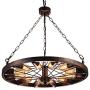 LAKIQ Retro Metal Chandelier 12 Lights Industrial Farmhouse Rust Wheel Hanging Pendant Lighting Fixture Indoor Lights for Kitchen Dining Room Living Room