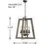 Wood and Metal Chandelier Square 4-Light Adjustable Height Ceiling Pendant Light Dining Room Lighting Fixtures Hanging，Living Room Light ,Kitchen Chandelier UL Listed