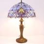 Tiffany Lamp Stained Glass Desk Light W16H24 Inch Tall Blue Purple Baroque Lavender Shade Antique Base S003C WERFACTORY LAMPS Lover Friends Kids Living Room Bedroom Bedside Coffee Bar Art Crafts Gifts
