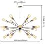 VINLUZ Sputnik Chandelier Brushed Nickel 18 Lights Industrial Pendant Lighting Mid Century Modern Flush Mount Ceiling Light Fixture for Dining Kitchen Room