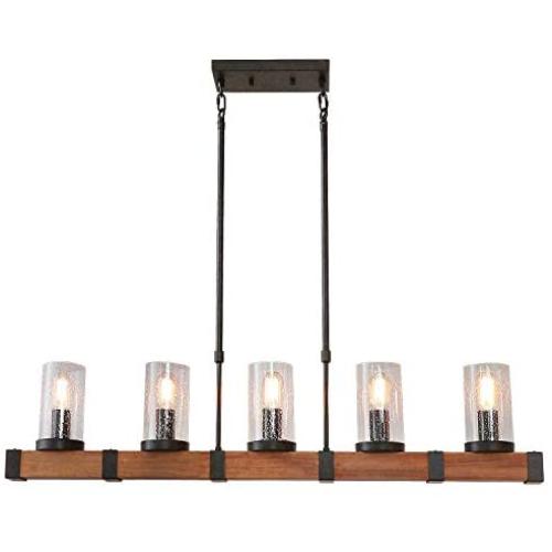 Eumyviv C0022 Metal Pendant Lamp with Glass Shade Retro Rustic Chandelier Edison Vintage Decorative Ceiling Fixture Hanging Luminaire, Wood 5 Lights