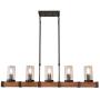 Eumyviv C0022 Metal Pendant Lamp with Glass Shade Retro Rustic Chandelier Edison Vintage Decorative Ceiling Fixture Hanging Luminaire, Wood 5 Lights