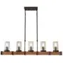 Eumyviv C0022 Metal Pendant Lamp with Glass Shade Retro Rustic Chandelier Edison Vintage Decorative Ceiling Fixture Hanging Luminaire, Wood 5 Lights