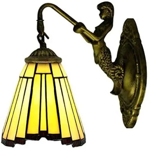 LITFAD Single Light Mermaid Mini Bathroom Tiffany Style Wall Lamp Victorian 110V Wall Sconce for Bedroom Hotel Restaurant Decorative Wall Light - 6'' W