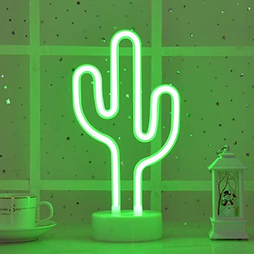 Byncceh Green Cactus neon Sign -LED Cactus Light with Detachable Base, USB or Battery Operation,， Light up Childrens Room Bedroom, Christmas, Wedding, Party Decoration (Cactus)