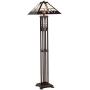 Mission Floor Lamp Art Deco with Nightlight Oiled Bronze Stained Glass Shade for Living Room Reading Bedroom - Robert Louis Tiffany