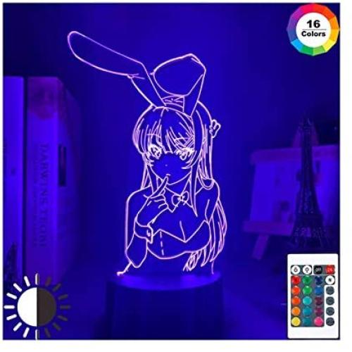 HOKVJ Anime Waifu Mai Sakurajima Led Night Light for Bedroom Decor Mai Light Gift for Friend Sakurajima Bunny Girl Led Lamp Anime Gift