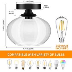 Industrial Semi Flush Mount Ceiling Light, 750 Lumen LED Bulb Included, Clear Glass Shade Ceiling Light Fixture, Farmhouse Light fixtures for Hallway Bedroom Cafe Bar Corridor Porch Passway