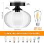 Industrial Semi Flush Mount Ceiling Light, 750 Lumen LED Bulb Included, Clear Glass Shade Ceiling Light Fixture, Farmhouse Light fixtures for Hallway Bedroom Cafe Bar Corridor Porch Passway