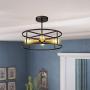 Jazava 18 inches Semi Flush Mount Ceiling Light, 4-Light Close to Ceiling Light Fixtures Hanging Adjustable Pendant Lighting, Cylinder Geometric, Oil Rubbed Bronze and Brass Finish