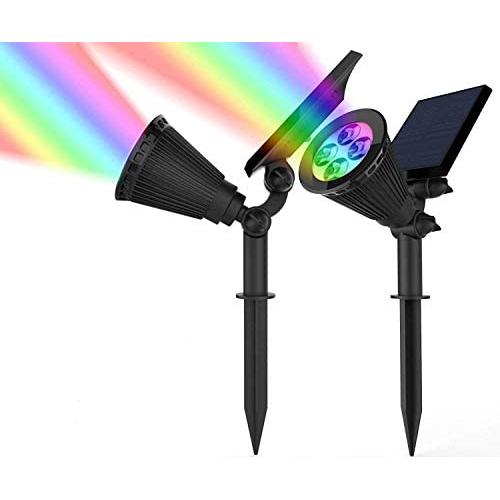 Perfectwo Solar Spotlights, 2-in-1 Colored Adjustable 4 LED Wall/Landscape Solar Lights with Automatic On/Off Sensor, 2 Pack