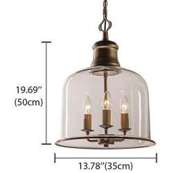 LITFAD 3 Lights Cup Shape Pendant Light Fixture Traditional Industrial Vintage Retro Single Chandelier Clear Glass Ceiling Light for Dining Room Hallway Bedroom Cafe Brass