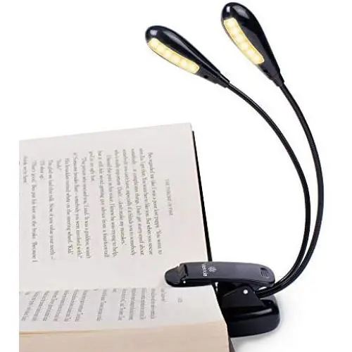 Vekkia 12 LED Rechargeable Book Light, Clip On Reading Light in Bed, 40 Hours Eye Protection, Dual Heads Light up 2 Full Pages. Perfect for Bookworms & Kids