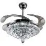 Lighting Groups Invisible Reversible Ceiling Fans 4 Circles Crystal Ceiling Fans Lamp-42 inch Transparent Retractable Blades Remote Control Fans Chandelier With LED Three Color Lights -for Indoor (Silver-03)