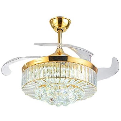 42inch Crystal Chandelier Ceiling Light LED - 4 Acrylic Automatic Retractable Crystal Fan Blade Ceiling Lamp for Living Room/Dining Room/Hall (Gold-1)