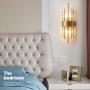 BOKT Modern Wall Mount Lamp 2 Light Fixtures Crystal Wall Sconce Lighting, Elegant Wall Sconces with Brass Base for Bedroom Living Room Bathroom Hallway Entryway Hotel Restaurant (Gold)