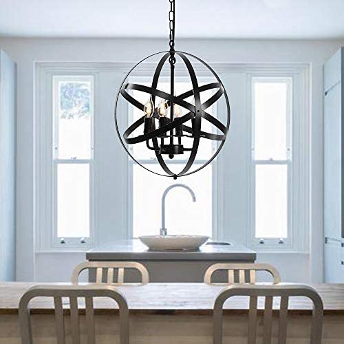 Farmhouse Rustic Chandelier Industrial Pendant Lighting Fixture with Metal for Dining Room, Kitchen , Foyer, Living Room, Bedroom (4 Light - Black)
