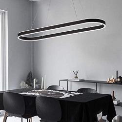 Modern Chandelier Circular LED Dimmable 66W 1 Linear Chandelier LED Acrylic Pendant Chandeliers Lighting Contemporary Dining Table Entry Kitchen Island with Remote Hanging Light (Black)