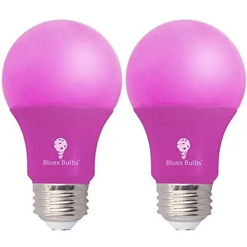 2 Pack BlueX LED A19 Pink Light Bulb - 9W (60Watt Equivalent) - E26 Base Pink LED Pink Bulb, Party Decoration, Porch, Home Lighting, Holiday Lighting, Decorative Illumination