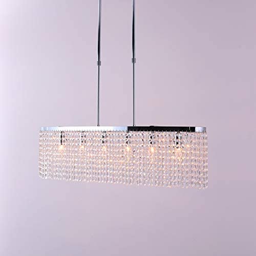 Flordeer Rectangle Pendant Lighting K9 Crystal Chandeliers Modern Ceiling Light Fixtures Hanging Lamp for Dining Room Living Room Beautiful Polished Chrome 35.4 inches