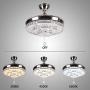 LUOLAX 42'' Modern Crystal Invisible Fan Blades Ceiling Fan with Light, Remote Control 3 Color Changes LED Chandelier Fan Lamp for Dinning Room, Bedroom, Living Room Decor (Style 1-Silver)
