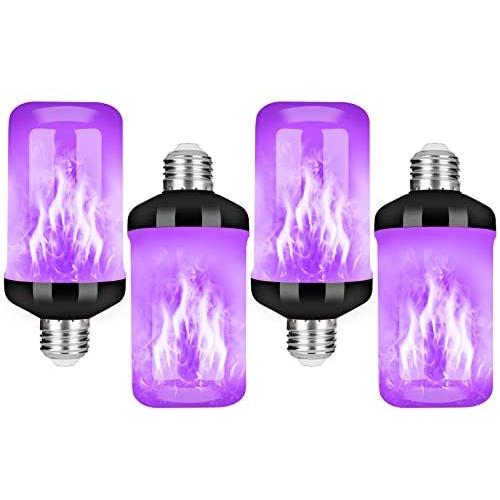 LED Flame Effect Fire Light Bulb, Upgraded 4 Modes Flickering Fire Christmas Lights Decorations, E26 Base Flame Bulb with Upside Down Effect (C Purple,4 Pack)