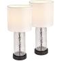 Cuaulans Mid Century Rustic Table Lamp, Bedside Nightstand Lamp, 16” Decorative Lamps with White Fabric Shade Textured Glass for Bedroom Living Room Kids Room Study Room Dorm, Set of 2, Black