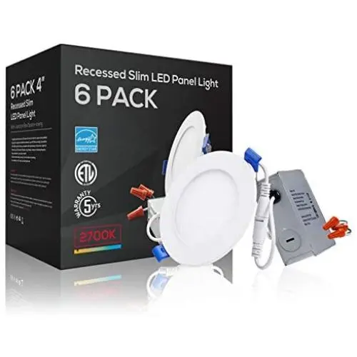 TORCHSTAR 4 Inch 10W Dimmable Slim LED Downlight with J-Box, 80W Eqv. Recessed Ceiling Light, 650lm, ETL & Energy Star Low Profile Light, 2700K Soft White, Pack of 6
