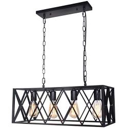 Henveton Industrial Kitchen Island Light, 4-Light Rectangular Farmhouse Pendant Lighting Vintage Hanging Fixtures Light Metal Caged Chandeliers for Dining Room