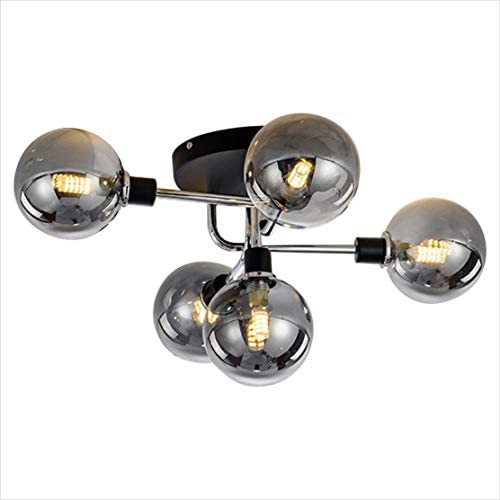 BOKT Sputnik Chandelier 5 Heads Semi Flush Mount Ceiling Light Glass Globe Ceiling Pendant Light Fixture for Kitchen Dining Room Living Room Bedroom Hallway, Bulbs Included (Smoke Gray Shade,Silver)