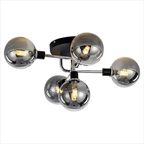 BOKT Sputnik Chandelier 5 Heads Semi Flush Mount Ceiling Light Glass Globe Ceiling Pendant Light Fixture for Kitchen Dining Room Living Room Bedroom Hallway, Bulbs Included (Smoke Gray Shade,Silver) BOKT Sputnik Chandelier 5 Heads Semi Flush Mount Ceiling Light Glass Globe Ceiling Pendant Light Fixture for Kitchen Dining Room Living Room Bedroom Hallway, Bulbs Included (Smoke Gray Shade,Silver)