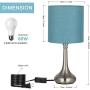 Bedside Table Lamps Modern Desk Lamp, Small Nightstand Lamps Set of 2 with Metal Base and Blue Fabric Shade for Bedroom, Office, Living Room, Family Room, College Dorm