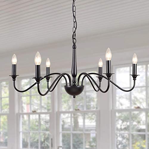 GOODYI 6-Light Farmhouse Chandelier,Rustic Industrial Iron Black Chandeliers Lighting for Foyer Living Room Chic Style Ceiling Hanging Light Fixtures for Kitchen Island Pendant Light Dining Room