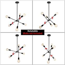 Modern Sputnik Chandelier 6 Lights Black Pendant Lighting Mid -Century Flush Mount Ceiling Light for Dining Room Kitchen Living Room