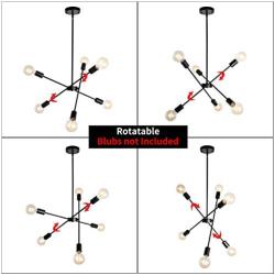 Modern Sputnik Chandelier 6 Lights Black Pendant Lighting Mid -Century Flush Mount Ceiling Light for Dining Room Kitchen Living Room