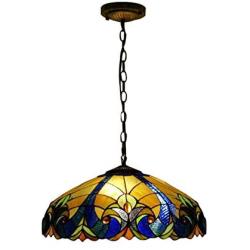 LITFAD LED Pendant Lighting 4 Light Dome Pendant Light Tiffany Victorian Stained Glass Drop Light Ceiling Hanging Light for Restaurant Living Room Bedroom Hotel - Yellow