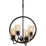 GZBtech Farmhouse Chandelier for Kitchen Island, 4-Lights 29.53'' Height Adjustable Black Globe Pendant Lighting Fixture, Ceiling Hanging Light with Seeded Glass Shade for Dining Room Over The Table