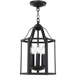 TULUCE Black Farmhouse Pendant Lighting Vintage Style Chandelier 3 Light Ceiling Lamp Adjustable Height Pendant Lamp Fixtures for Kichen Dining Room Bar Cafe