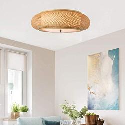 KWOKING Lighting Handmade Flush Mount Ceiling Light Creative Bamboo Ceiling Lighting fixtures Rattan Lantern Light 3 Lights Vintage Hanging Light for Living Room, Restaurant, Bedroom 19.69 inch