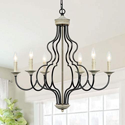 Lampundit 6-Light Farmhouse Chandelier for Dining Room Kitchen Island Lighting Hanging Fixture, 27.5 inches Diameter, Oil Black & Gray Finish Lampundit 6-Light Farmhouse Chandelier for Dining Room Kitchen Island Lighting Hanging Fixture, 27.5 inches Diameter, Oil Black & Gray Finish
